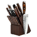 Hot Sales 14 Pcs Stainless Steel Kitchen Knife Set with Block Pakka Wood Handle Ambidextrous Design