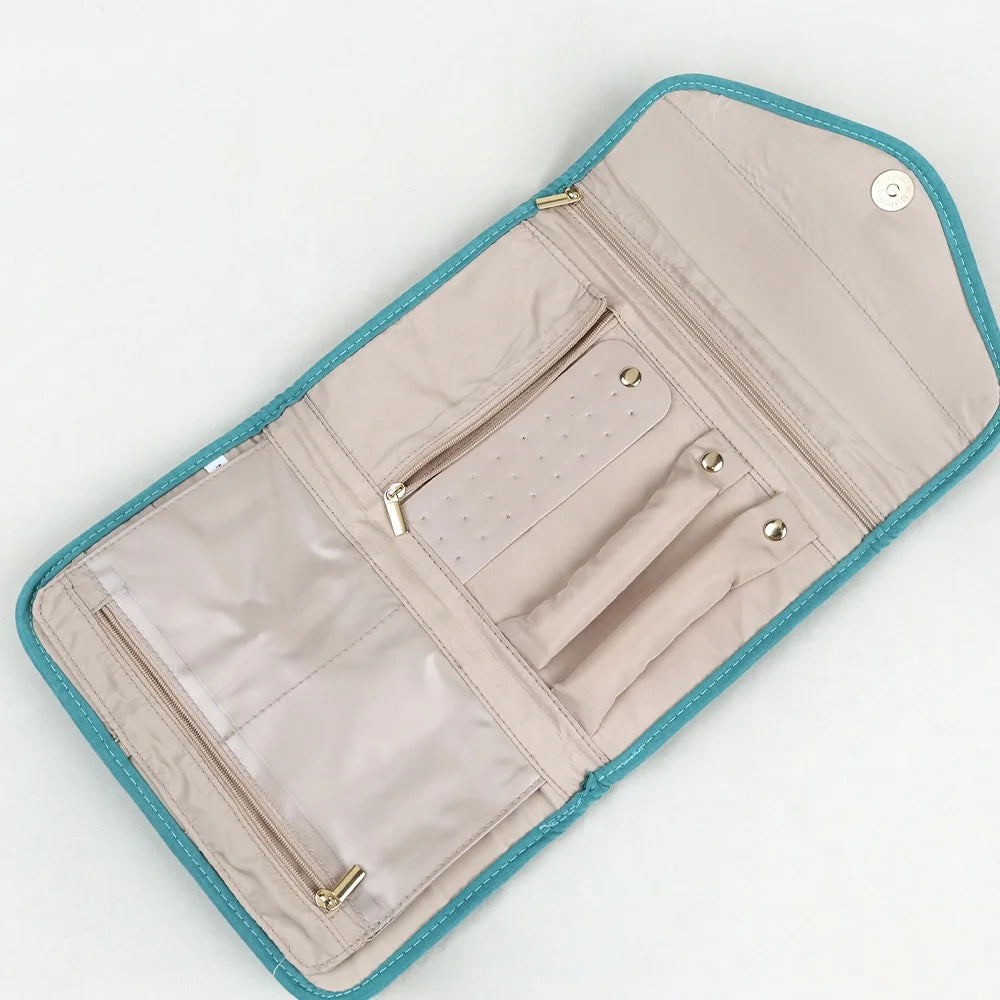 Wholesale Blue Jewelry Organizer Pouch Collapsible Velvet Jewel Bag Roll Packaging Travel Jewelry Boxes Luxury Customer's Logo