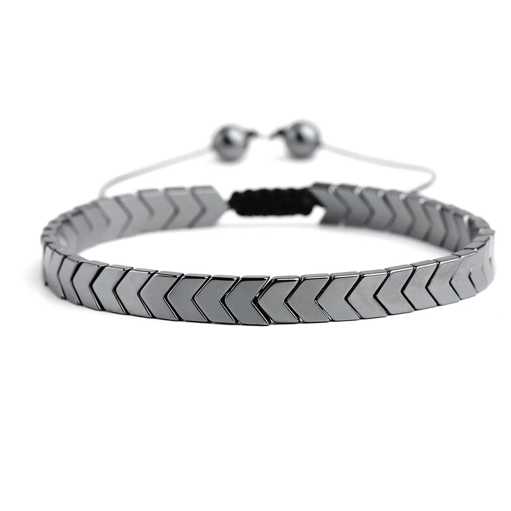 Unisex Jewelry Adjustable Rope Heart Shape Hematite Stone Bracelet