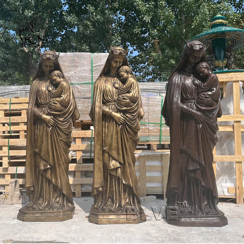 BLVE Decorative Church Metal Religious Life Size St Mother Mary Statue Bronze Mary Statues Molds for Sale