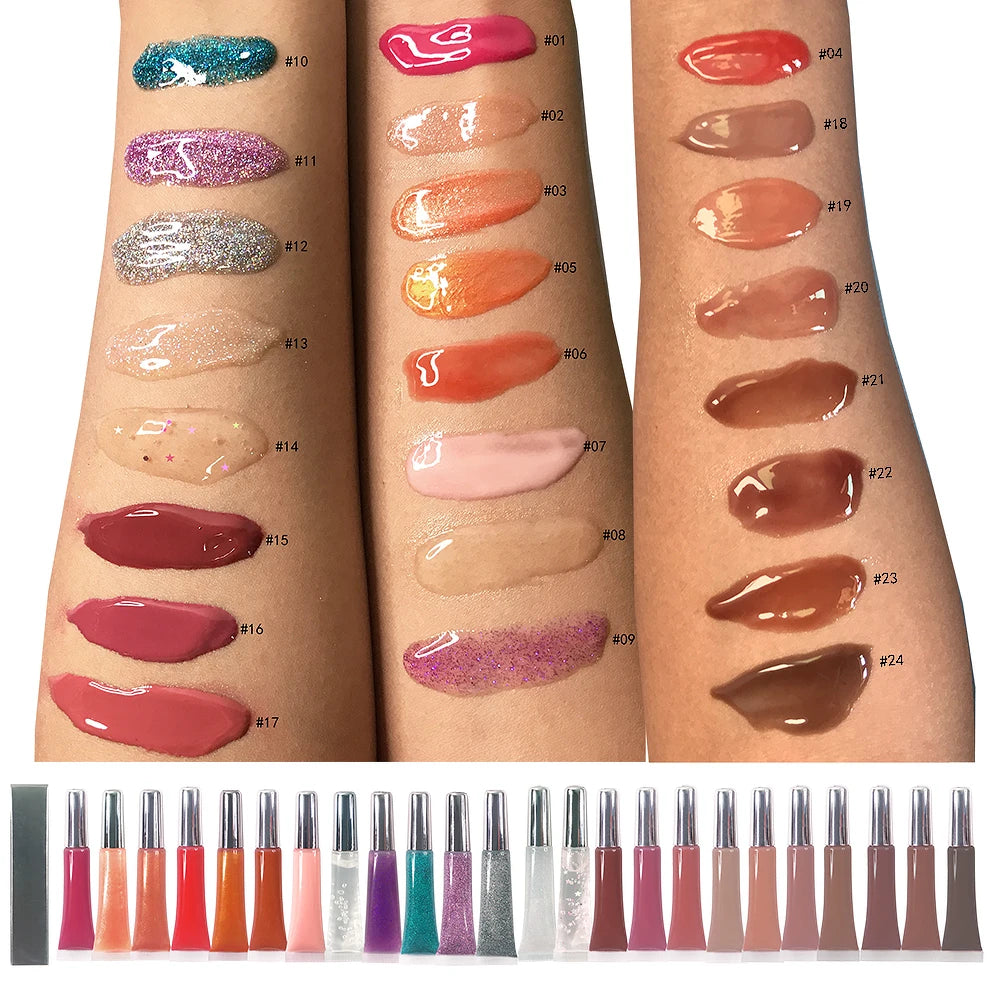 China Factory's Vegan Cruelty-Free Liquid Lip Gloss Custom Logo High Pigment Waterproof Fruit Glitter Mineral Ingredient Halal