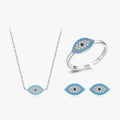 925 Sterling Silver Vintage Turquoise Open Size Evil Eyes Rings Fashion Necklace Stud Earrings for Women Fine Jewelry Sets