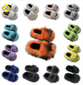 2025 FashionFall Female Shoes Candy Color Rich Faux Raccoon Fur Women Faux Fur Slippers