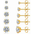 18K Gold Plated Hypoallergenic 3-8mm Women Classic Waterproof Piercing Style Stainless Steel Small Cubic Zirconia Earrings Stud