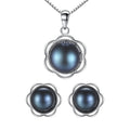 Daidan Fresh Water Pearls Black Rhodium Plated Elegant Flower 925 Silver Pearl Jewelry Set