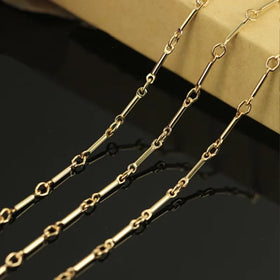 Real 14K Gold Filled Loose Chain Tube Link O Chain 1mm Bamboo Bar Chain Bulk DIY Bracelet Necklace Jewelry Findings Components