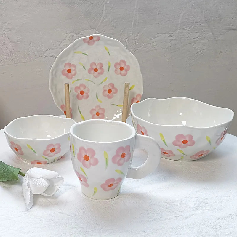 Solhui Handmade Irregular Shape Flower Fruit Breakfast Bowls and Plates Dinnerware