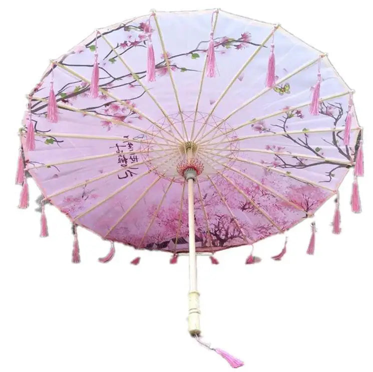 Chinese Style Silk Decorative Paraguas Photographic Performance Dance Wedding Parasol Handmade Oiled Paper Umbrella with Tassels