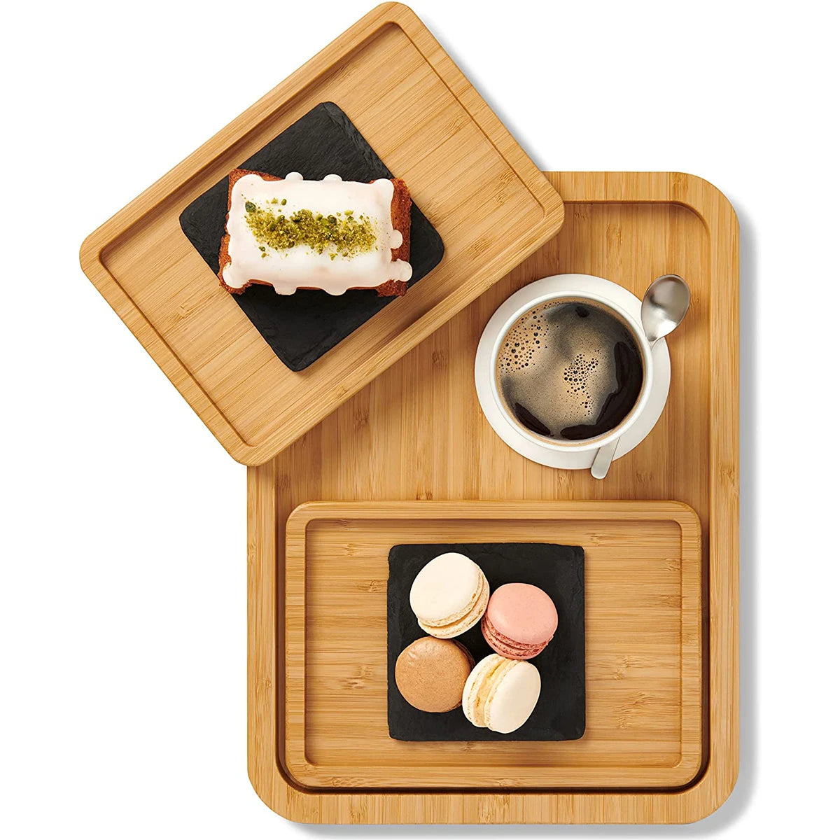 3pcs Kitchen Applicable Modern Rectangle Bamboo Customized Color Food Serving Tray Set Handle Lacquer Technics for Storage