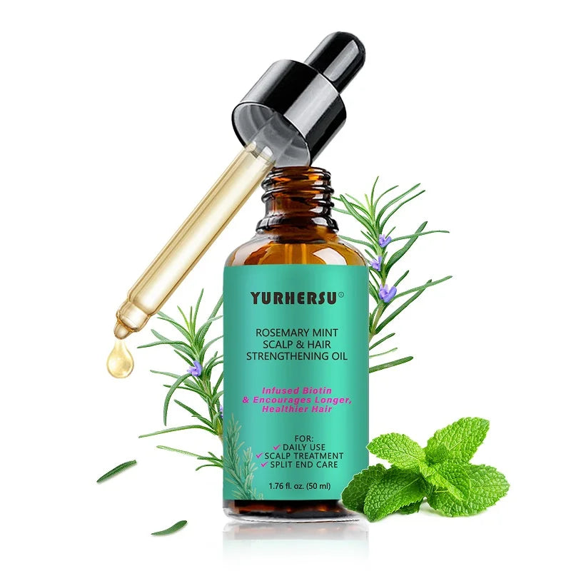 YURHERSU Organic Nourishing Shine Smoothing Rosemary Mint Castor Oil Hair Essential Oil Hair Growth Oil 50ml
