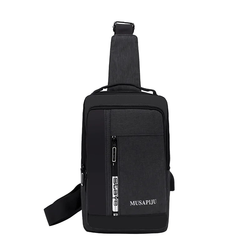 Own Label Casual Hiking Camping Personal Multi Pocket Sling Crossbody Chest Bag With Charging