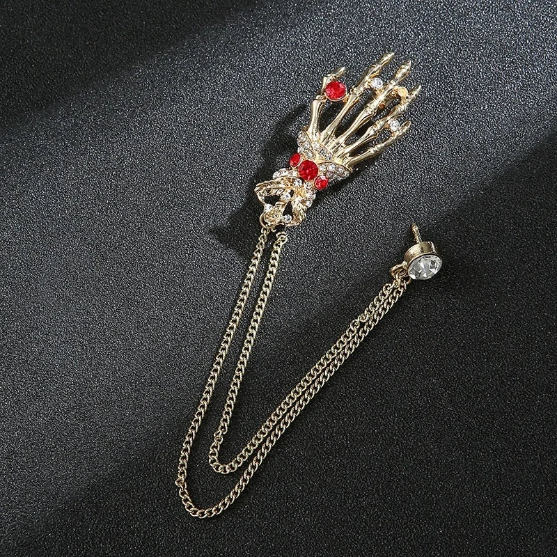 Men's Retro Wing Alloy Brooch Korean Chain Collar Flower Design for Wedding Engagement Party Gift