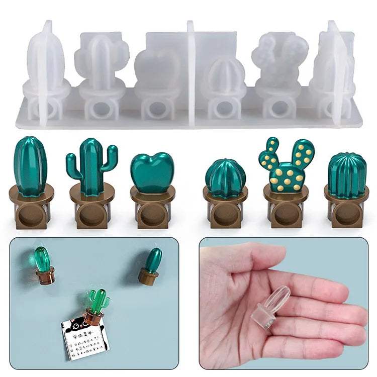 YS DIY Irregular Cactus Refrigerator Sticker Mold Silicone Refrigerator Home Office Decorations Resin Mould Making Candle Tools