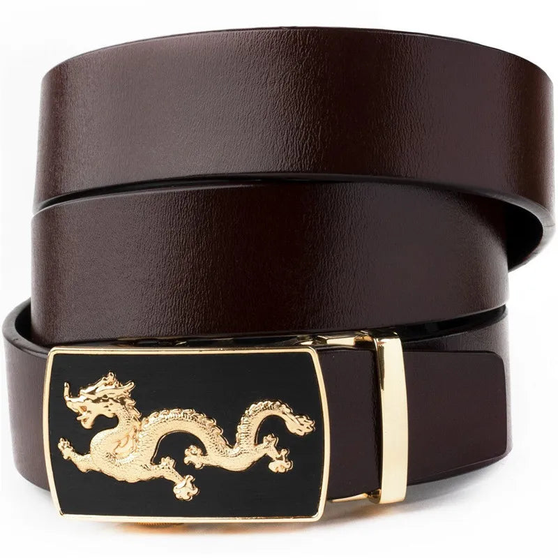 LQbelt Men's Genuine Leather Belts Automatic Buckle Belts for Men OEM Ratchet Cowhide Belt Factory