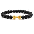 8mm Black Gravel Sports Dumbbells Pendant Bracelet Unisex Bohemia Style Elastic Cord for Gift Anniversary Party