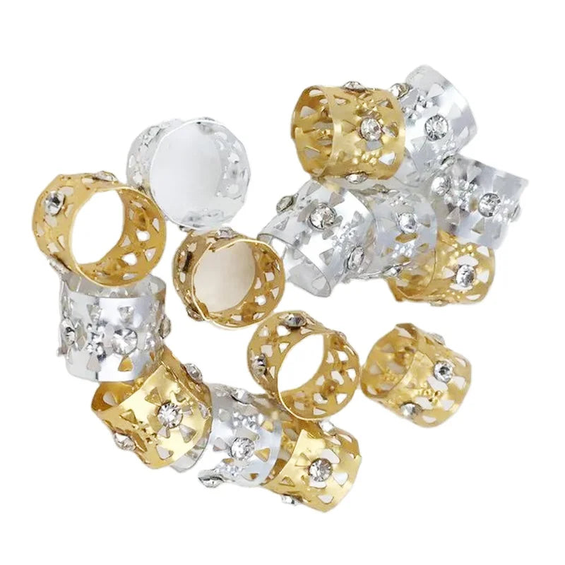 NEW Gold Metal Hair Braid Dread Dreadlock Beads Adjustable Cuff Clip 10mm Hole Crystal Rhinestone Hair Styling Diy for Hair