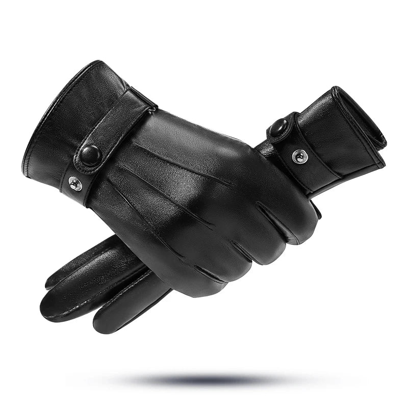 Keep Warm Windproof Pu Leather Gloves Fleece Bike Cycling Gloves for Man