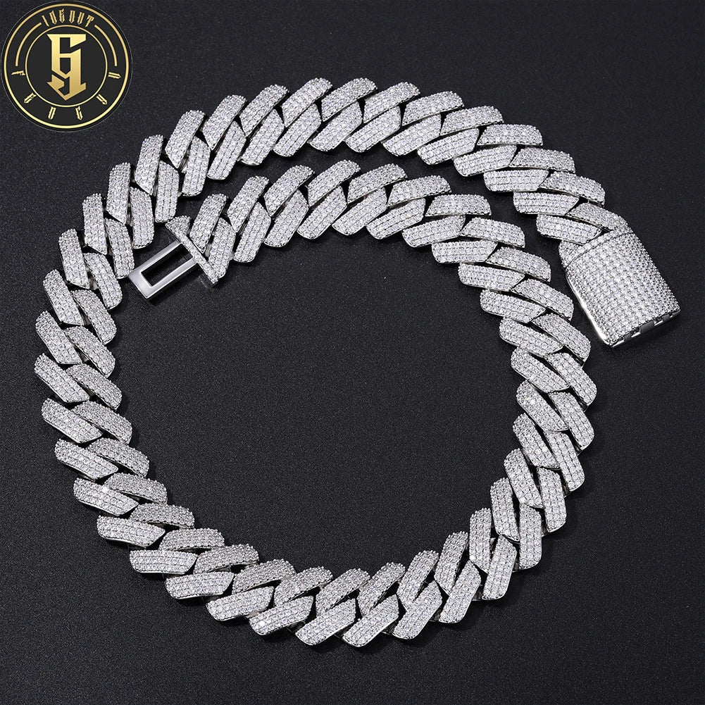 Fashion Hip Hop Jewelry Custom 20mm Gold Plated Brass 3 Row CZ Diamond Iced Out Cuban Link Chain Bracelet Necklace for Men Women