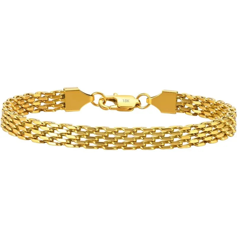 Minimalist Metal Chain 18K Gold Stainless Steel Bracelet Solid Mesh Bracelet for Women
