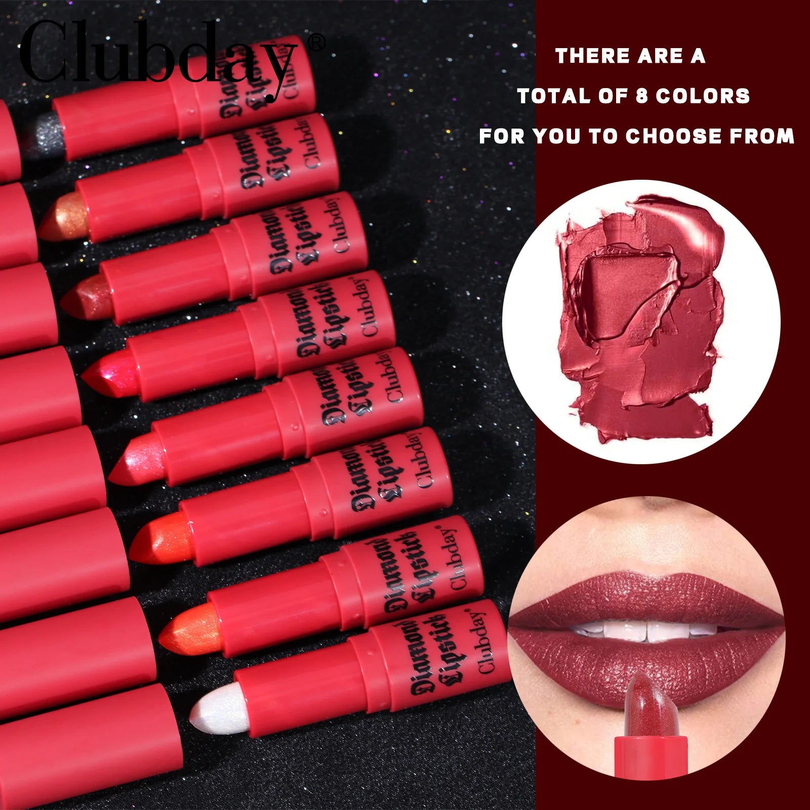 Clubday 8 Color New Sext Matte Black Velvet Lip Gloss Lipstick Non-fading Non-sticky Cup Pearl Diamond Lipstick