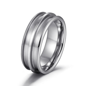 MACHO Jewelry Customized Bohemian Style 8MM Double Channels Tungsten Blank Core Ring for Inlay with 2.5mm Grooves Domed Unisex