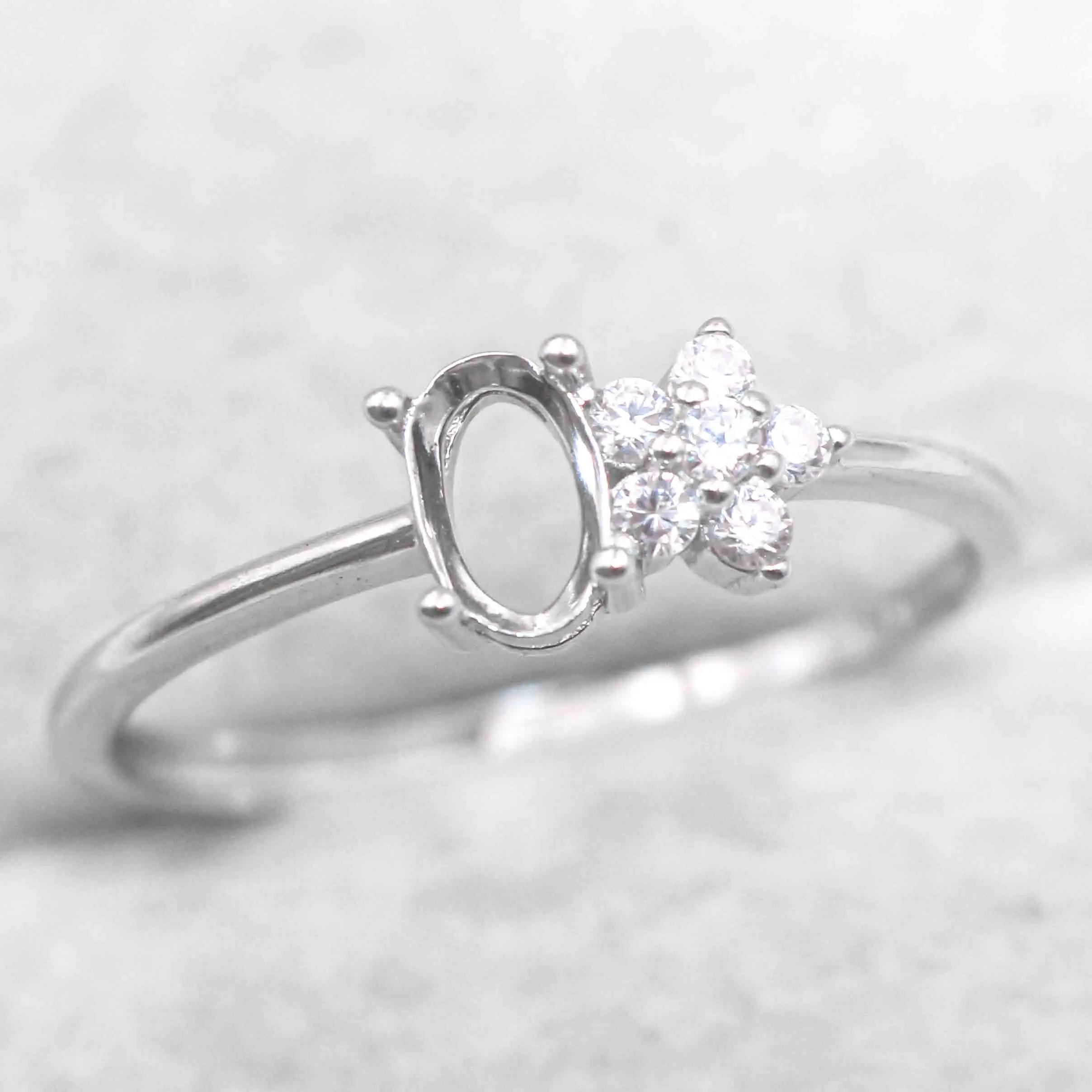 Sterling Silver 4*6mm Semi Mount Ring Frame Empty Blank Support Claw Setting S925 Base Holder Without Center Stone for DIY Inlay