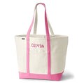 Full Cotton Customized Tote Shoulder Open Buckte Bag Canvas School Book Bag Pink Long Straps Thick Material 16oz Women Fashion
