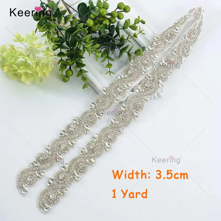 Keering Ab Crystal Rhinestone Applique Trim Clear Beaded Pearl Top Sell Silver and Gold Royal Bule and Clear Stone Fashion Shape