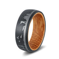 Poya 8mm Whiskey Barrel Wood Sleeve Bird Dog Tree Lasered Black Tungsten Carbide Hunting Ring for Men