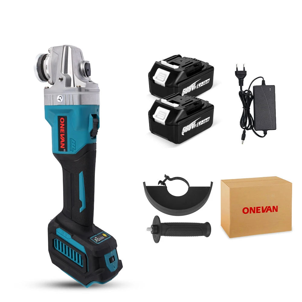 ONEVAN 125mm Brushless Cordless Angle Grinder with 6 Gears 20V Lithium-Ion Battery DIY Cutting & Grinding Tool