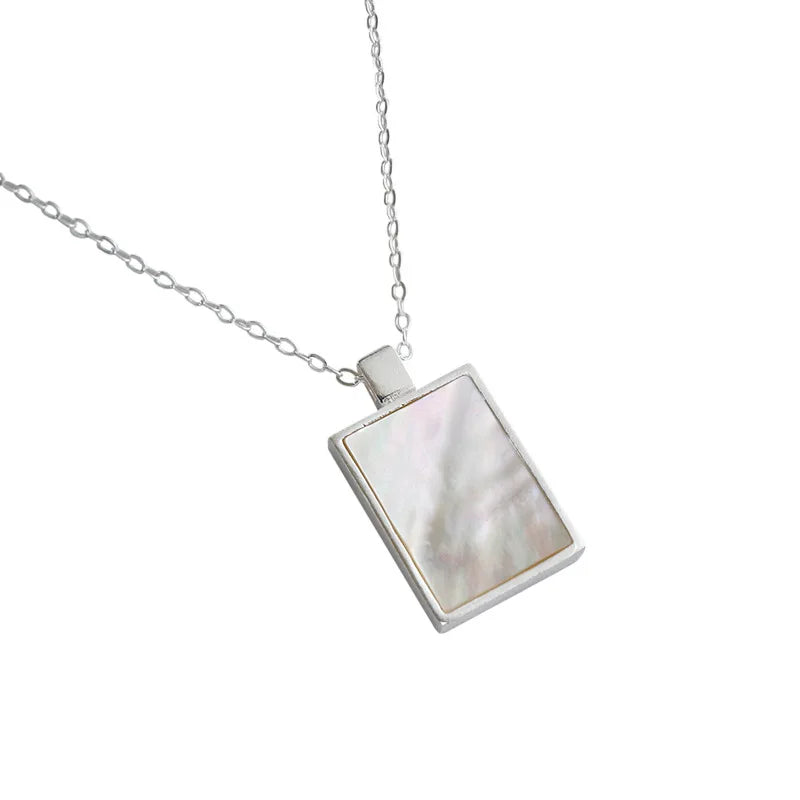 Nice & Simple Square Shell Pendant Necklace 925 Sterling Silver Pendant Necklaces