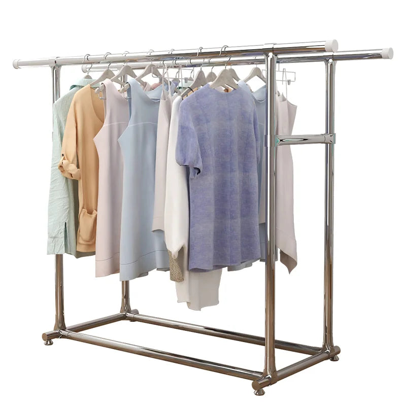 Multi-Purpose Stainless Steel Foldable Clothing Organizer Storage Rack for Shoes and Clothes in Bathroom Living Room Single Tier