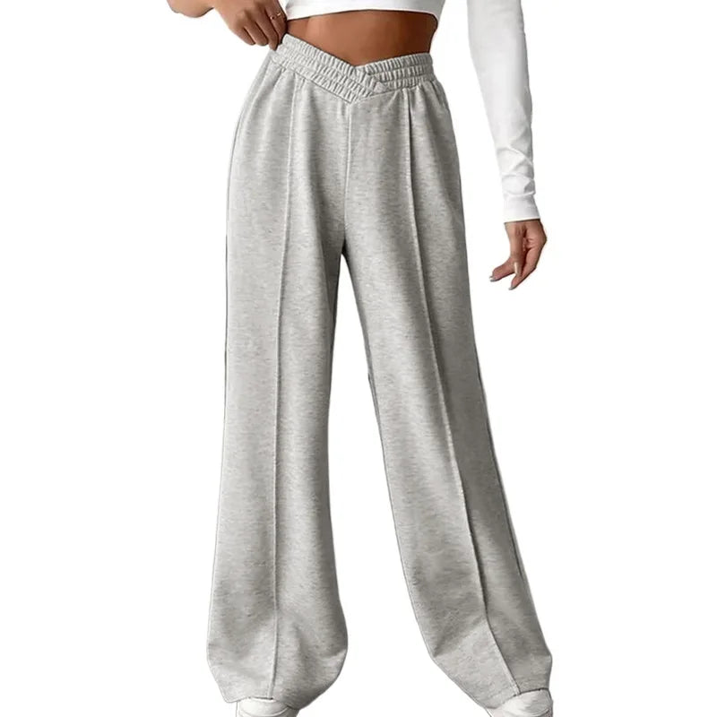 Wholesale Women Elastic V-shaped Straight Leg Pants High Waist Ladies Casual Wide Leg Pants