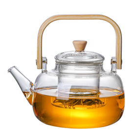 Glass Teapots with Infuser Borosilicate Heat Resistant Stovetop Safe Water Kettle Tea Coffee Brewing Pot with Bamboo Handle