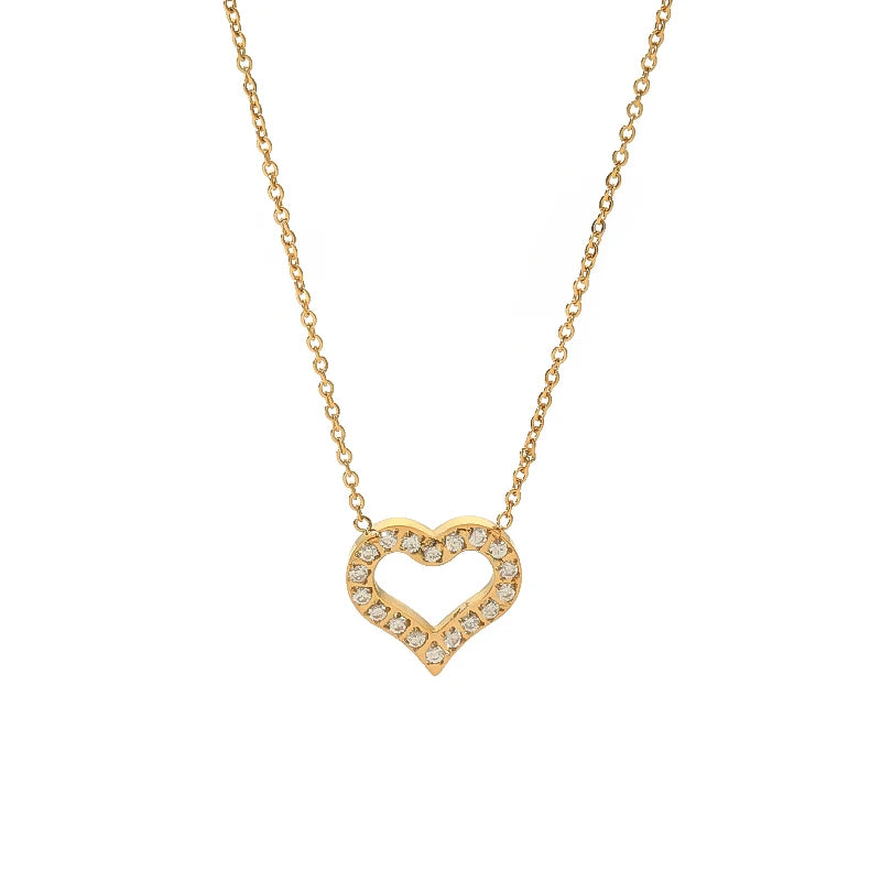 Women's Trendy 18K Gold Plated Stainless Steel Necklace Waterproof Fashion Jewelry with Hollow Cubic Zircon and Link Chain
