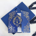 Luxury DIY Folio Navy Blue Gold Foil Printing Paper Hardcover Invitation With Handmade Blank Envelopes