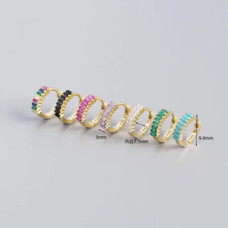 2024 NEW 925 Sterling Silver rainbow Rectangular Shape with Cz Diamond  Hoop Earrings for Women Jewelry