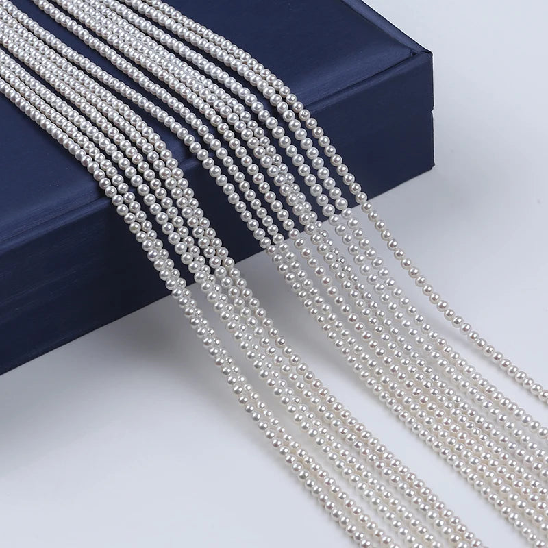 Natural White 3-3.5mm Akoya Round Shape AAA Grade Freshwater Pearl Strands for Jewelry Making