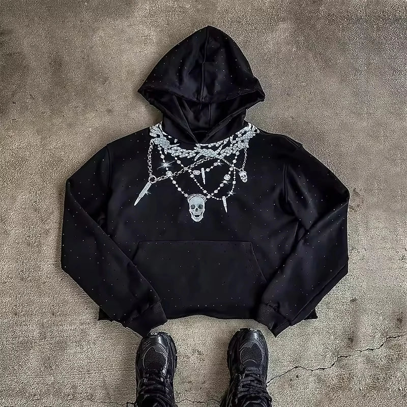 Custom High Quality 100% Cotton 500gsm Eco-Friendly Vintage Acid Wash Hoodie Zipper Rhinestone Sun Faded Regular Fit Zip