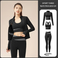 Breathable Three-Piece Yoga Suit Slim-Fit Elastic Waist Fitness Set Solid Color Running Tunic Matching Sports Outfit  Training