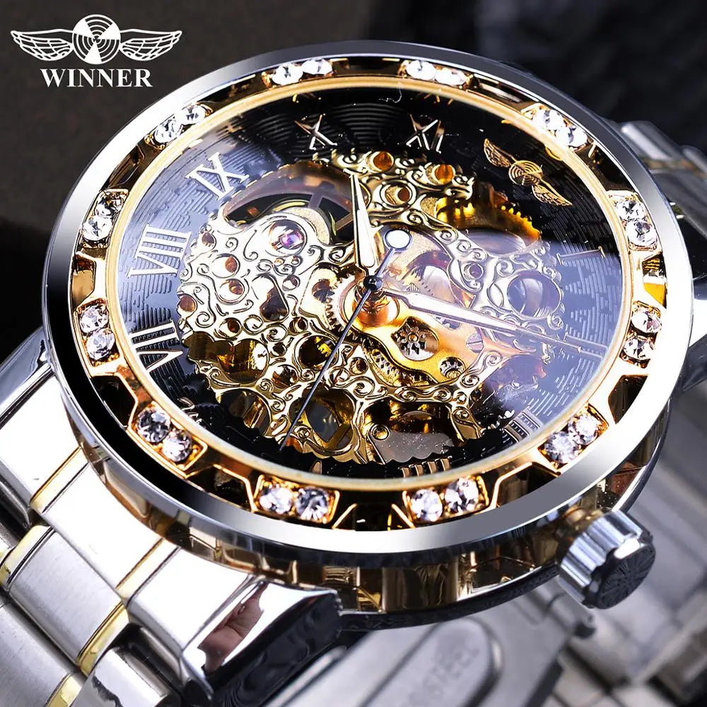 Winner Transparent Fashion Luminous Gear Movement Royal Design Men Top Brand Luxury Male Mechanical  Wrist Watch