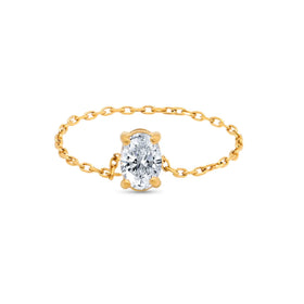 Chris April in Stock 316L Stainless Steel Oval Solitaire Zirconia Gold Plated Chain Ring