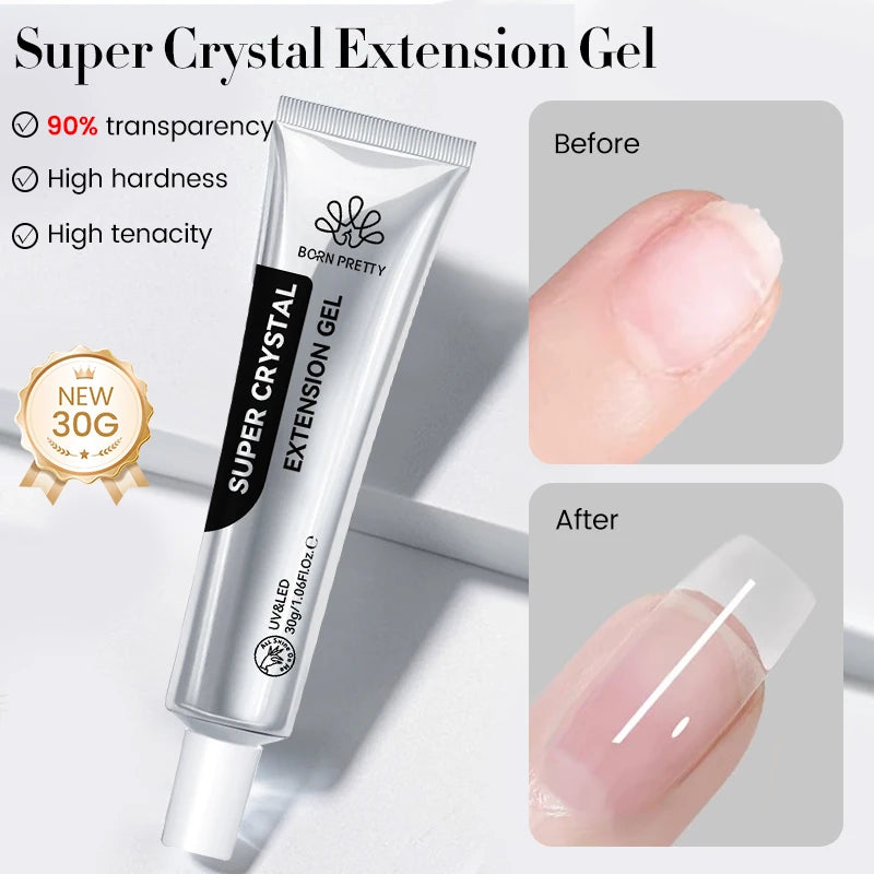 BORN PRETTY 30ml Not Sticky Strong Construction Extensions Gel Polish High Transparency Crystal Poly Gel Builder for Nail Extend