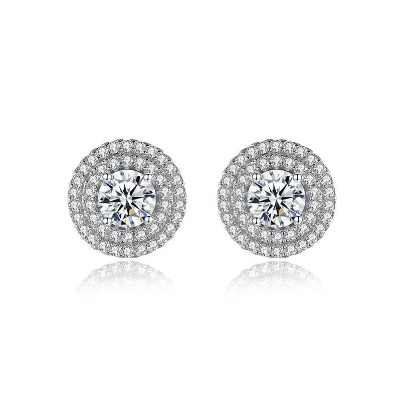 ED1365 Real 925 Sterling Silver Luxury Simple Cubic Zirconia Stud Earrings for Women Round CZ Wedding Statement Jewelry Gifts