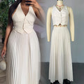 Summer Fall Women Clothes Ladies Casual Elegant Dresses New Solid Color tank Vest Crop Top Skirts Two Piece Women's Skirt Sets