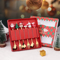 Hot Sale Christmas Themed Stainless Steel Gold Spoon and Fork Gift Box Coffee Stir Teaspoon Spoon and Fork Set
