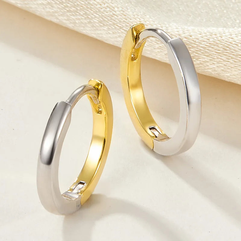 Ins Fashion 925 Silver Two-tone Simple Round Hoop Earrings Jewelry 18K Gold Plated Sterling Silver  Hoop Earrings for Women