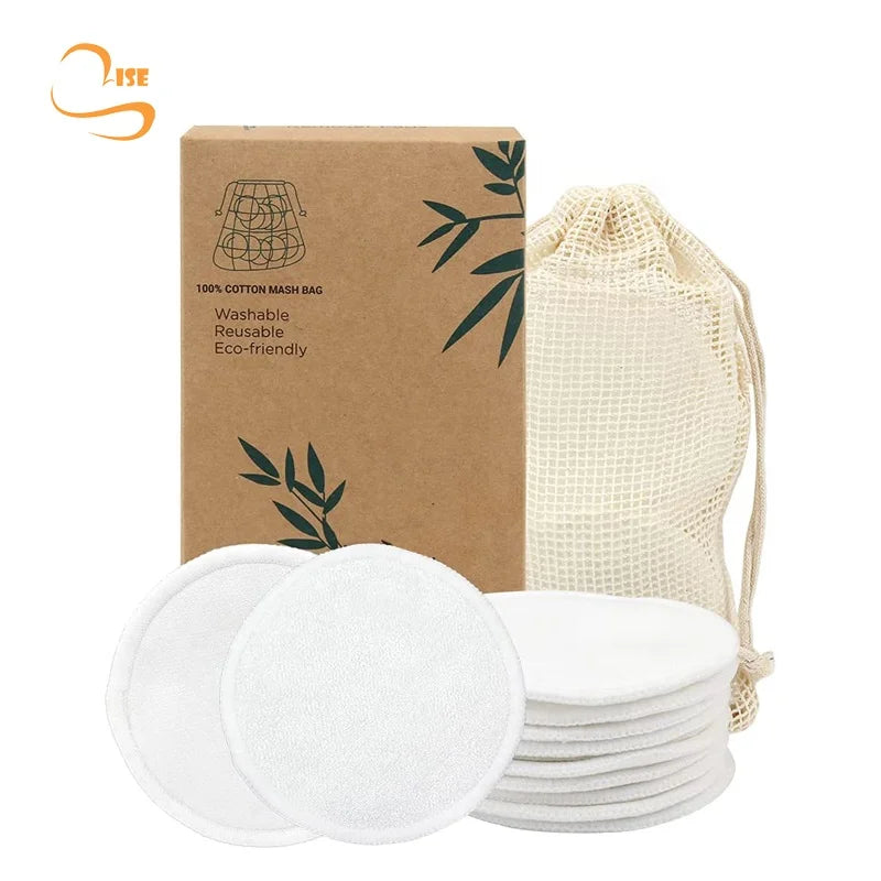Eco-friendly 3.15" Round Washable Facial Cleansing Pads Organic Laundry Bag Soft Makeup Remover Reusable Bamboo