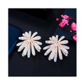 Stylish 3D Multi-layer Flower Zirconia Earrings Full Diamond Paved Brass Multiple Plating Color Big Sunflower Earrings
