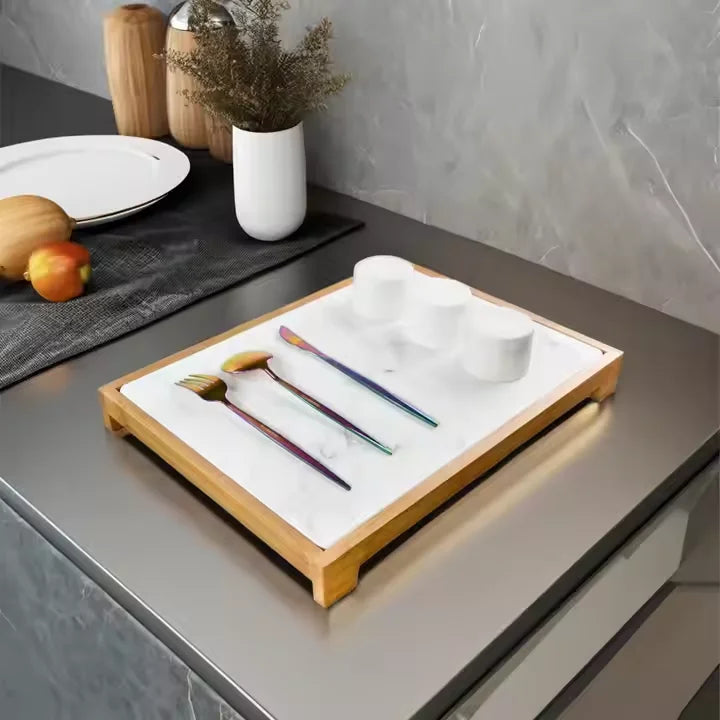New Large Nesting Collapsible Diatomite Stone Dish Quick Drying Mat and Bamboo Rack with Feet Stylish for Kitchen Counter